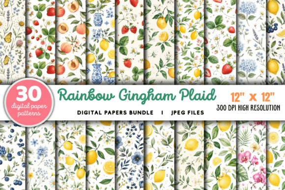 Download Rainbow Gingham Plaid Digital Papers - Rainbow gingham Collection