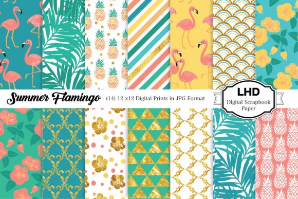 Download Summer Flamingo Digital Paper Patterns - Flamingo digital paper Collection