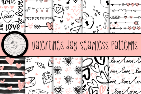 Download Black and Pink Valentines Day Patterns - Black Collection