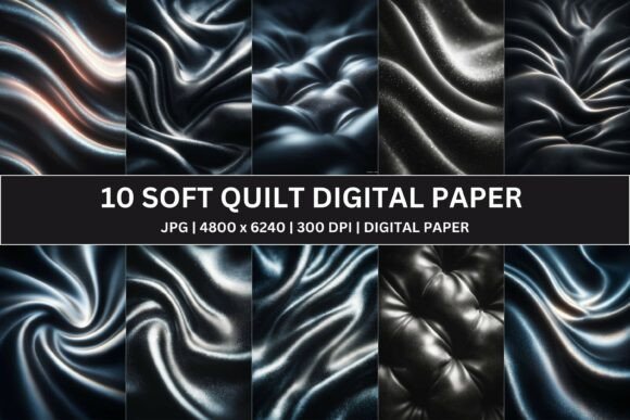 Download 10 Black Metallic Quilt Digital Paper - Black Collection