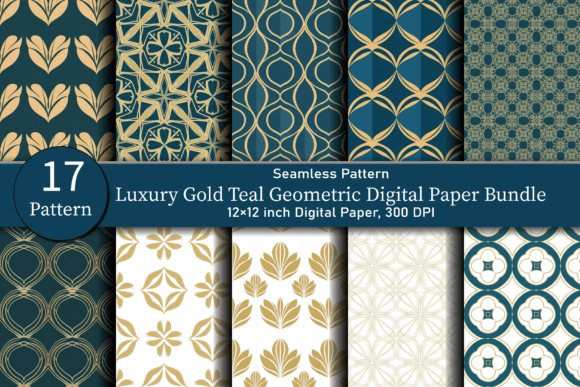 Download Luxury Gold Teal Geometric Digital Paper - Geometric digital paper Collection