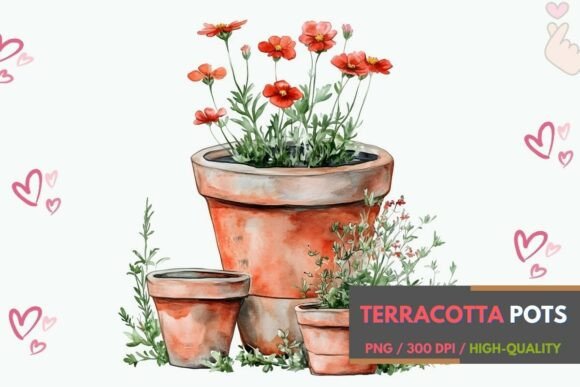 Download Rustic Potted Plants Watercolor Art - Rustic Collection
