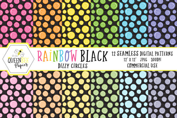Download Seamless Rainbow Black Circles Digital Paper - Black Collection
