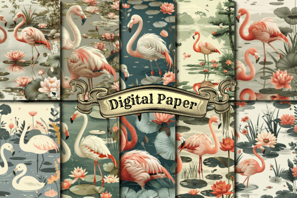 Download Vintage Flamingo Digital Paper - Flamingo digital paper Collection
