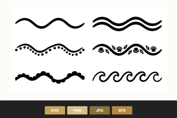 Download Black Wavy Lines with Shells Graphic - Black Collection