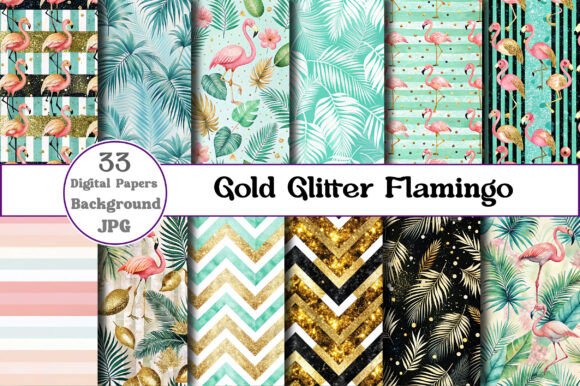 Download Gold Glitter Flamingo Digital Paper - Flamingo digital paper Collection